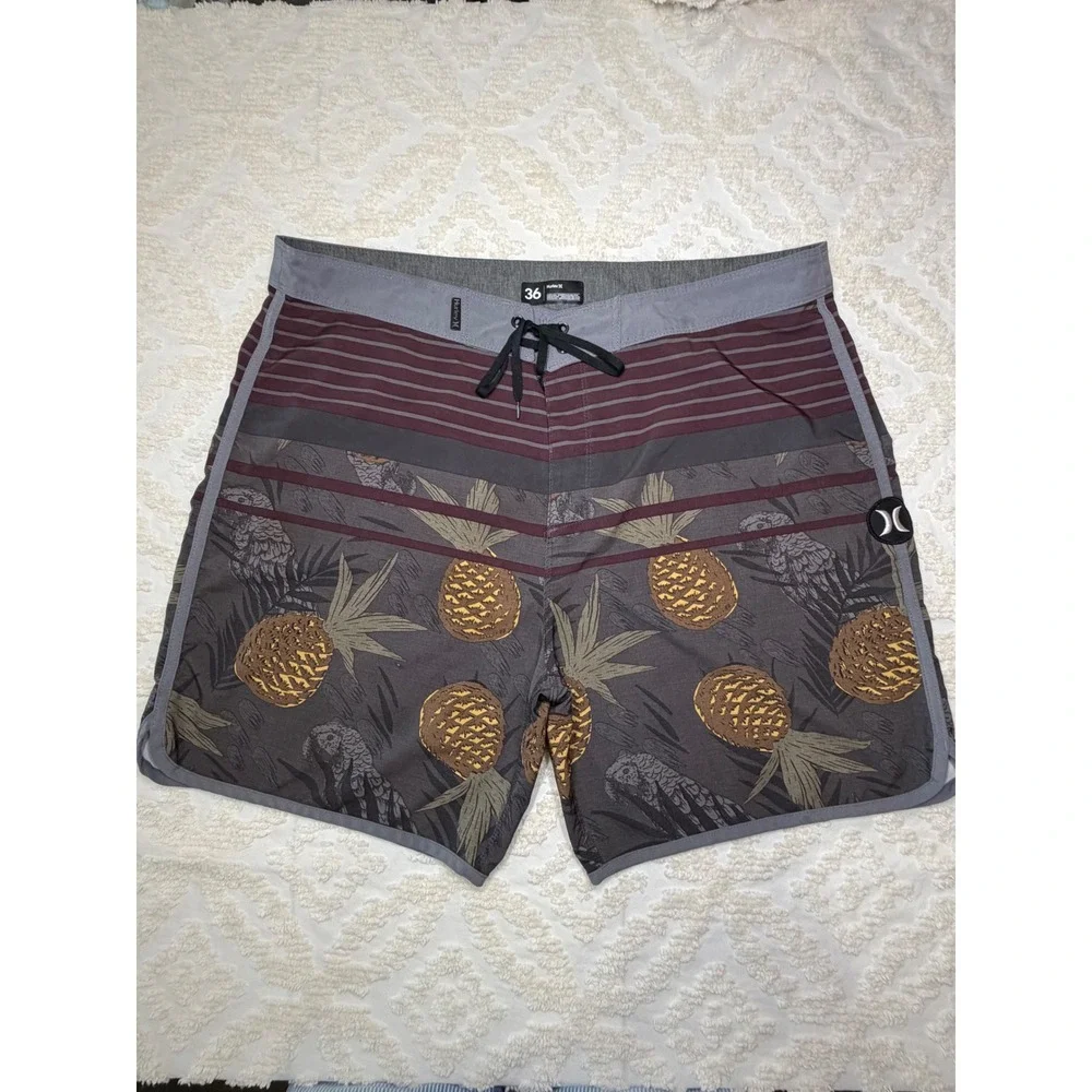 Hurley Phantom Pineapple Parrot Boardshorts Gray Burgundy 36 Swim‎ Trunks Surf